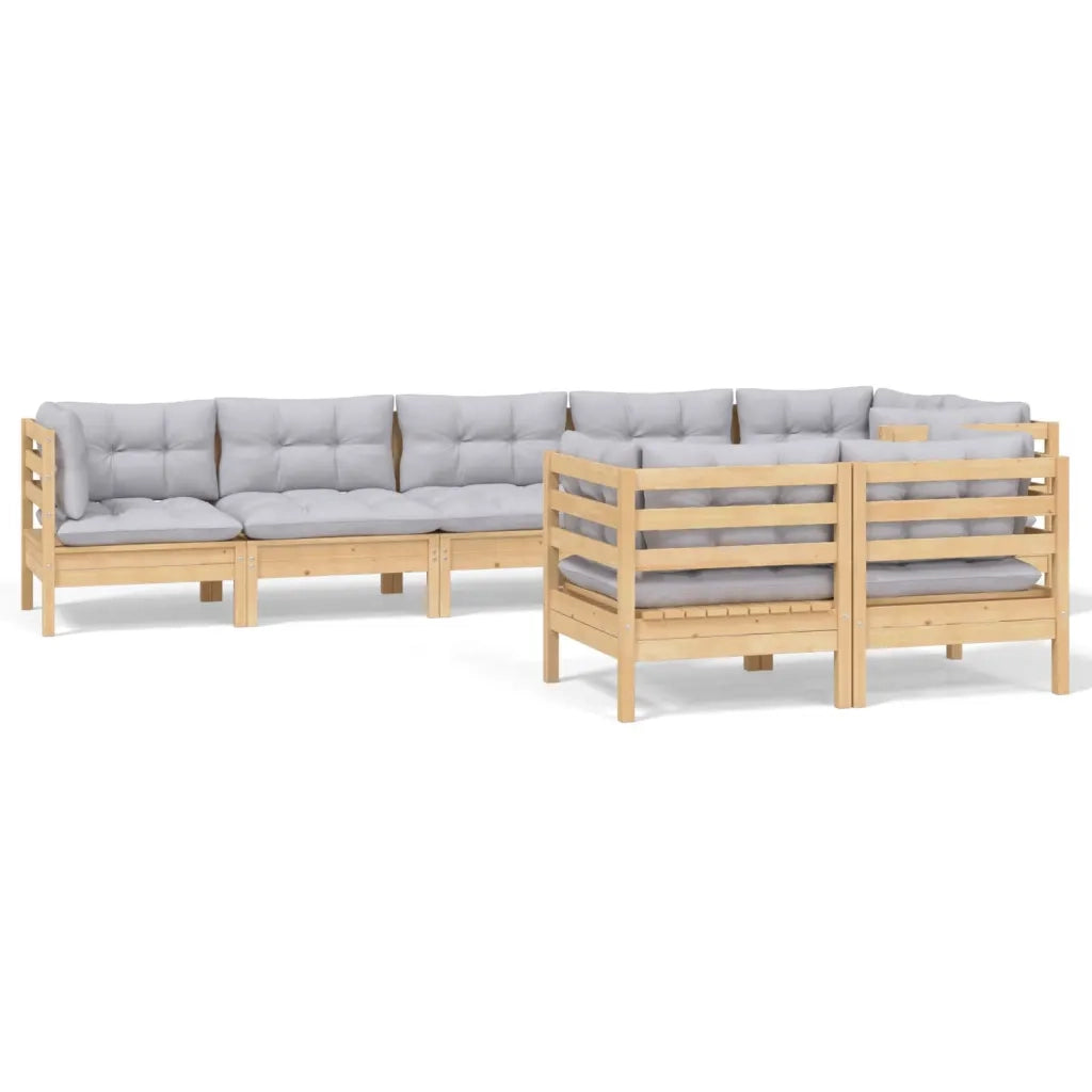 Set Divani da Giardino 8 pz con Cuscini Grigi Massello di Pino cod mxl 39239