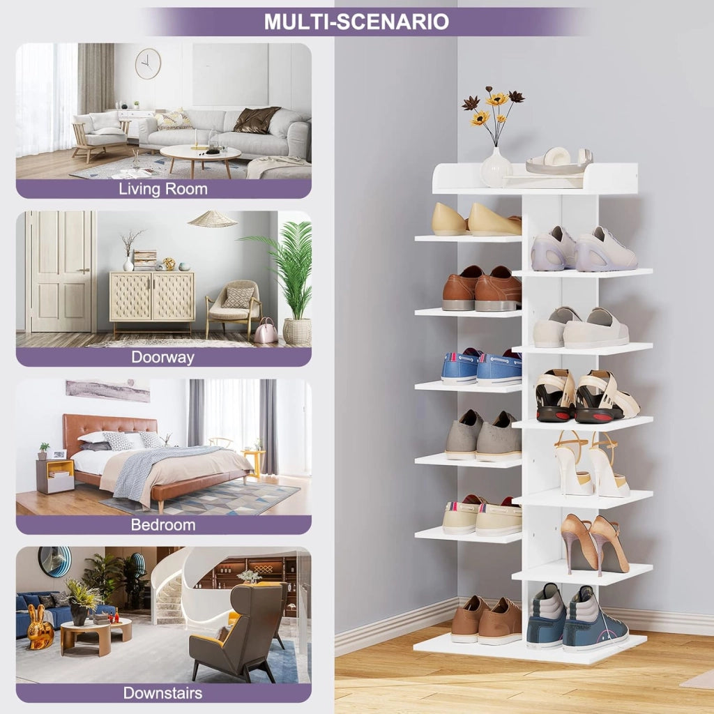 Scarpiera per Ingresso con 12 Ripiani,Porta Scarpe Salvaspazio con Mensola Portaoggetti, Mobiletto da Ingresso Verticale in Legno, Bianco