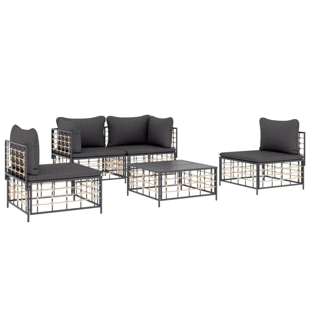 Set Divani da Giardino 5 pz | Set Salotto da Giardino con Cuscini Antracite in Polyrattan