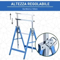Set 2 Cavalletti da Lavoro Pieghevoli Portata 200 kg, Altezza Regolabili 80-130 cm, Cavalletti Telescopici Salvaspazio in Acciaio per Fai da Te, Garage e Giardino, Blu