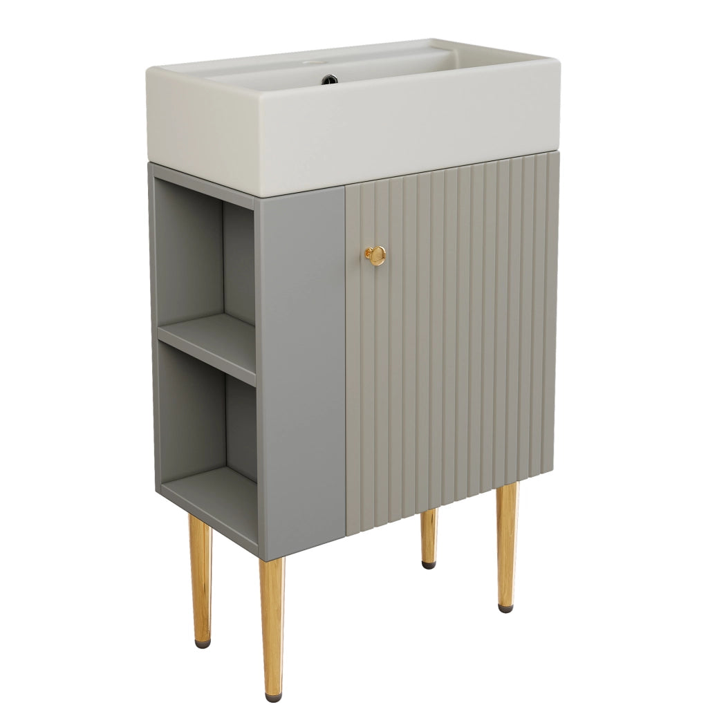 Mobile bagno con lavabo e armadietto 68;5 cm; design a pavimento; grigio e bianco