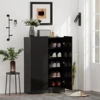 Portascarpe Ingresso con 2 Ante con Chiusura Soft e Ripiani Regolabili per 20 Paia di Scarpe Nero Lucido