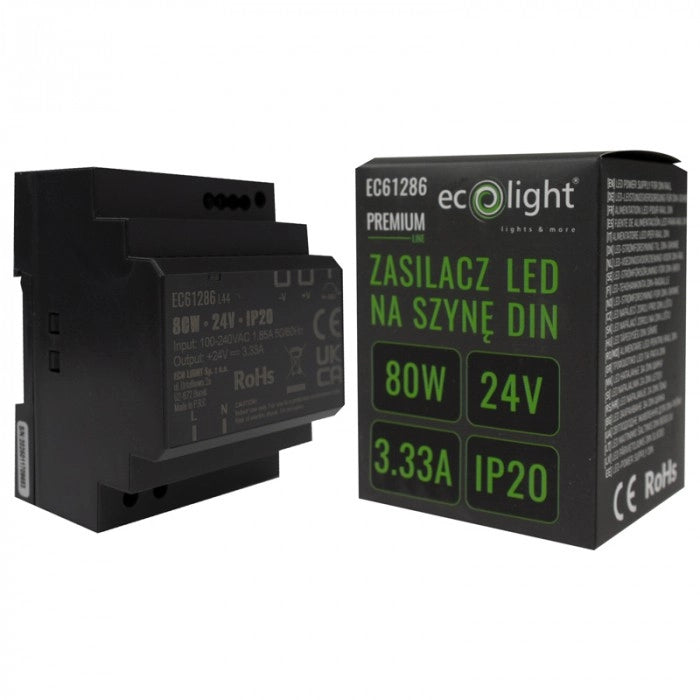 Alimentatore DIN per LED 24V 80W IP20 Ecolight Premium
