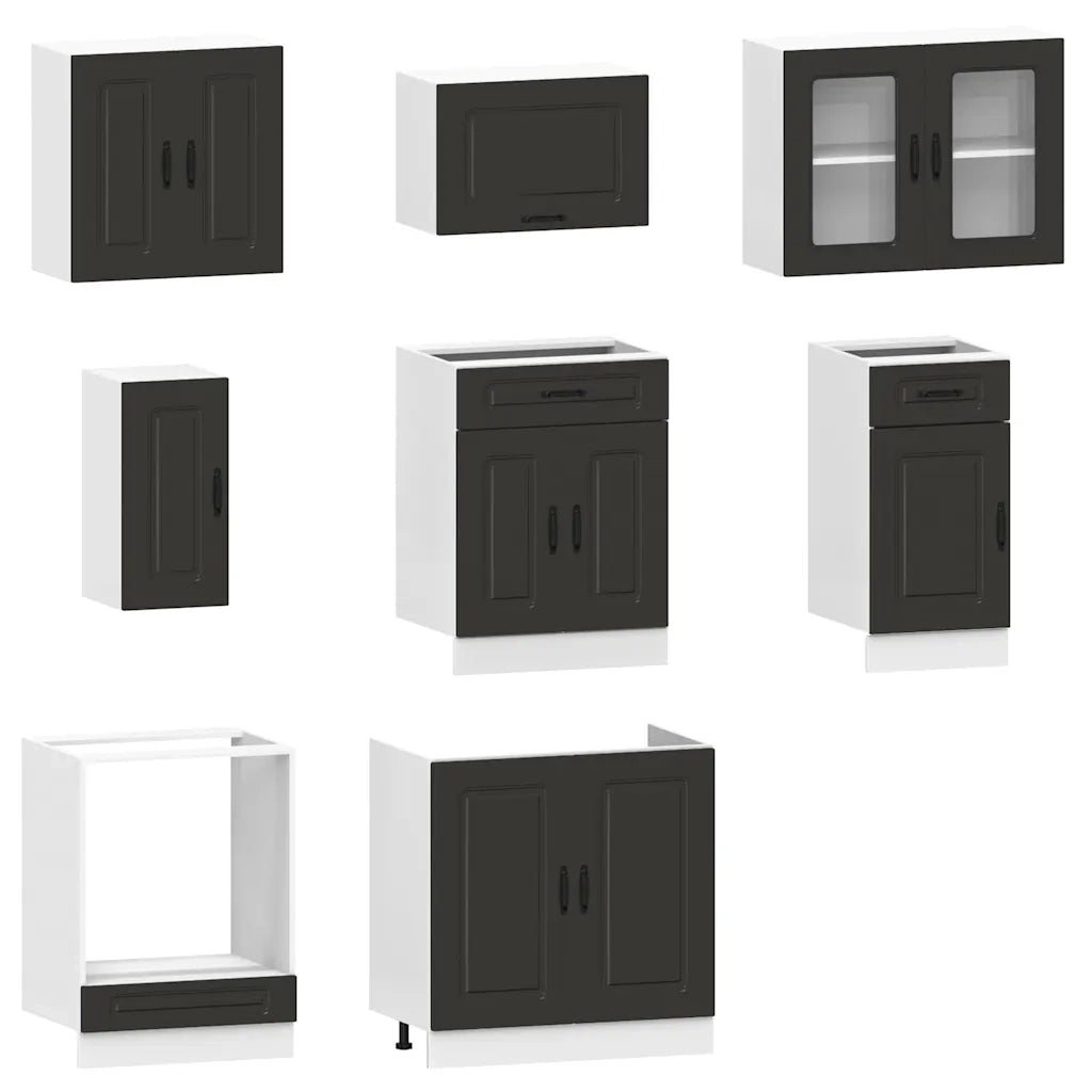 Set Mobili da Cucina 8 pz Kalmar Neri Legno Multistrato 3314822
