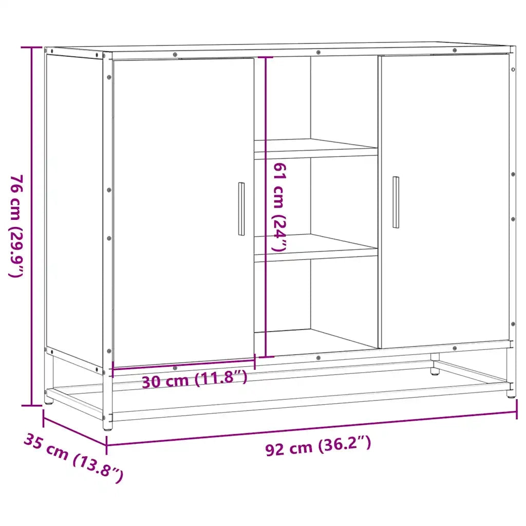 Credenza Nera 92x35x76 cm in Legno Multistrato 849014