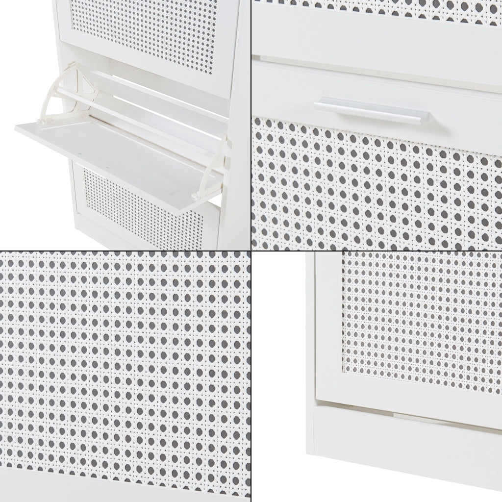 Scarpiera Vesilahti a 3 Contenitori Ribaltabili 115 x 60 x 24 cm - Effetto Rattan / Bianco [en.casa]