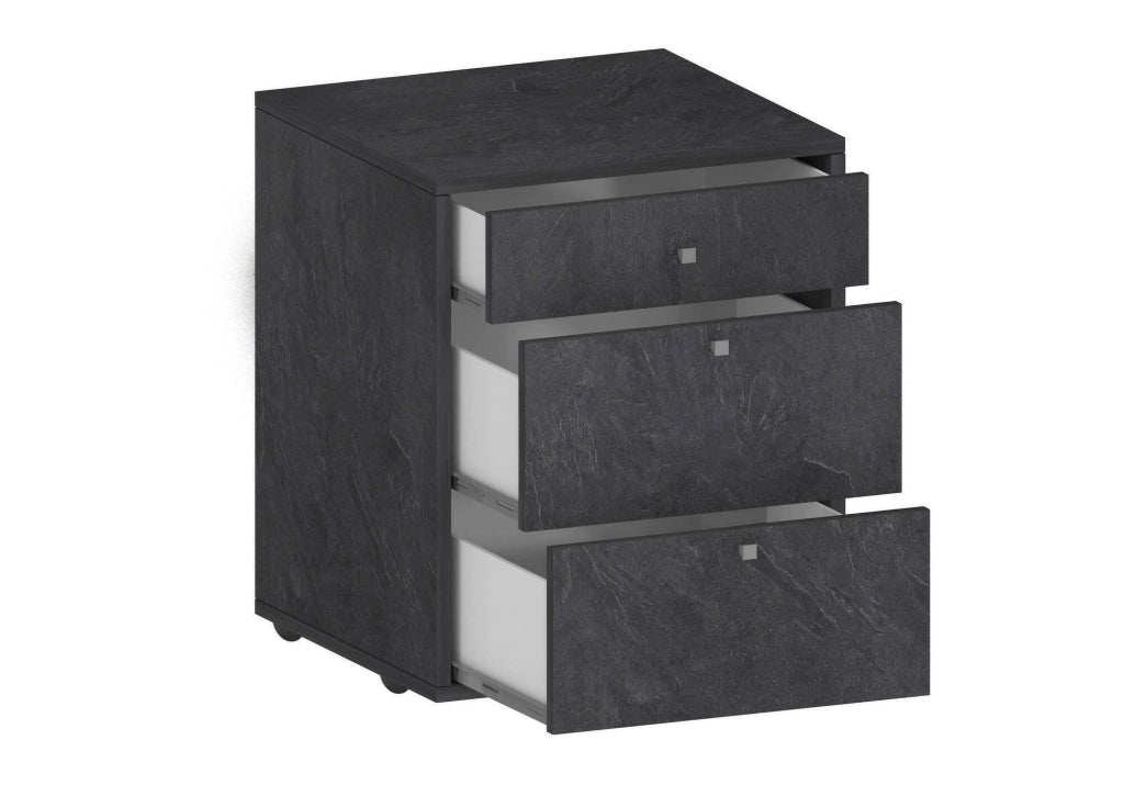 Cassettiera Asgabat, Cassettiera camera da letto , Settimino con 3 cassetti, 47x45h61 cm, Ardesia