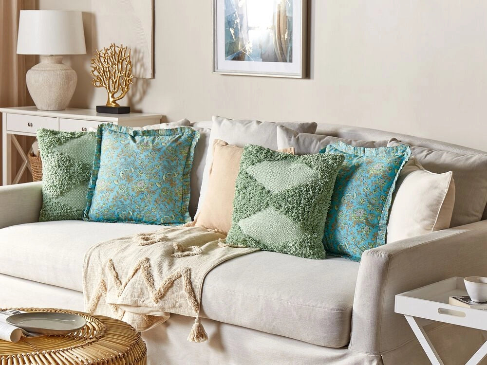 Cuscino decorativo cotone motivo floreale 45 x 45 cm fodera rimovibile cerniera accessori decorativi