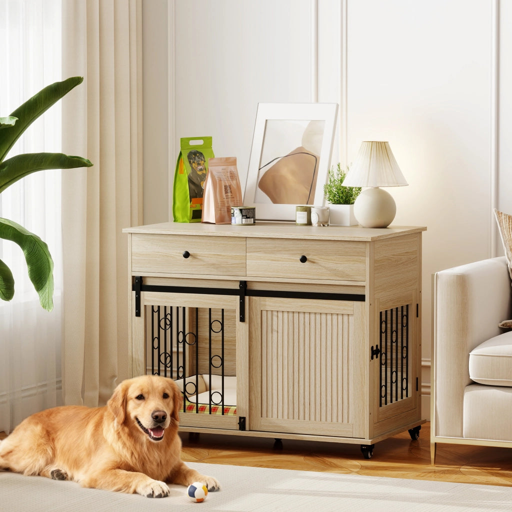 Tavolino con cassetti e ante ¨C zephmum ¨C Rovere 100x56x81 cm