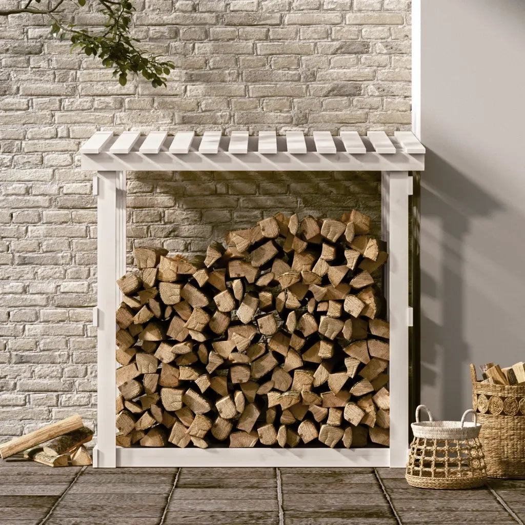 Portalegna-Scaffale per Legna Bianco 108x64,5x109 cm in Legno Massello di Pino