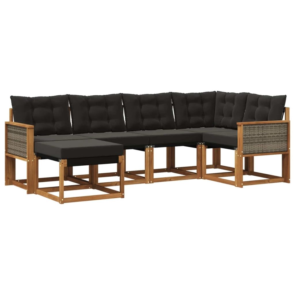 Set di divani da esterno con cuscino 6 pcs Naturale e Nero