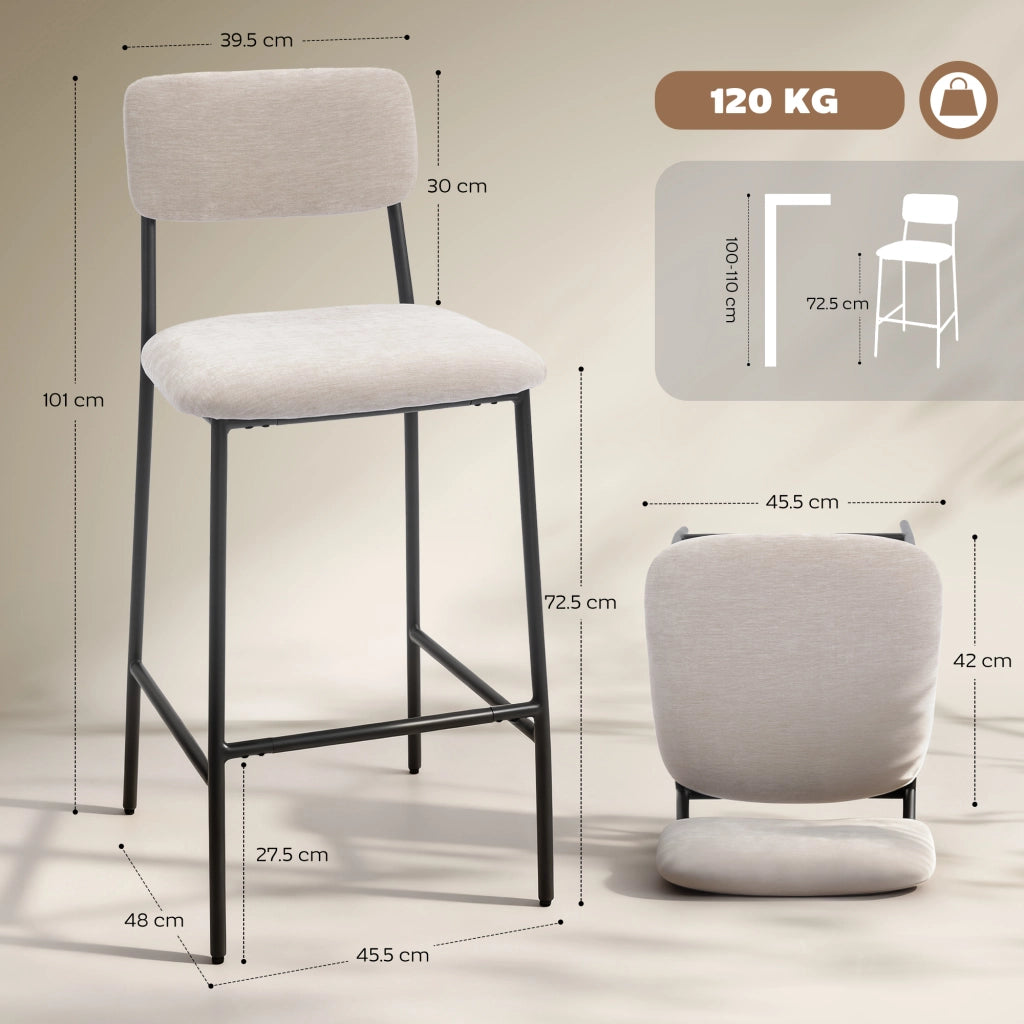 Sgabelli da Bar con Schienale Alto e Rivestimento in Ciniglia ¨C Zephmum ¨C Crema
