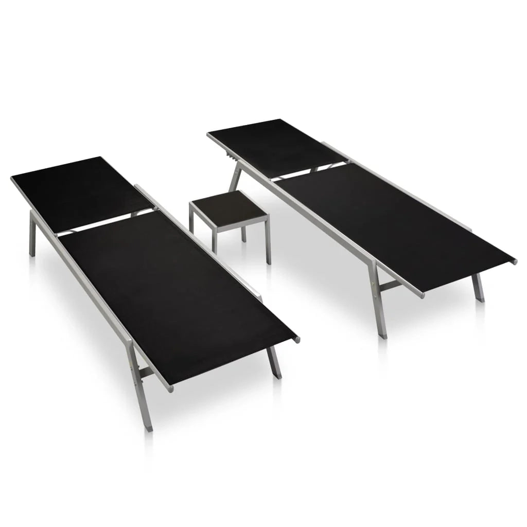 Set di 2 lettini prendisole sedie a sdraio lettini prendisole lettini da giardino mobili da giardino con tavolo acciaio e textilene nero 02_0012072