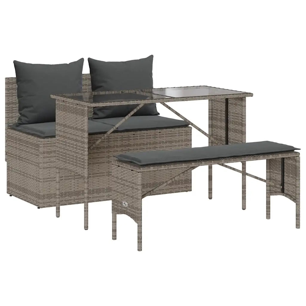 Set da Pranzo da Giardino 3 pz con Cuscini in Polyrattan Grigio 4104183
