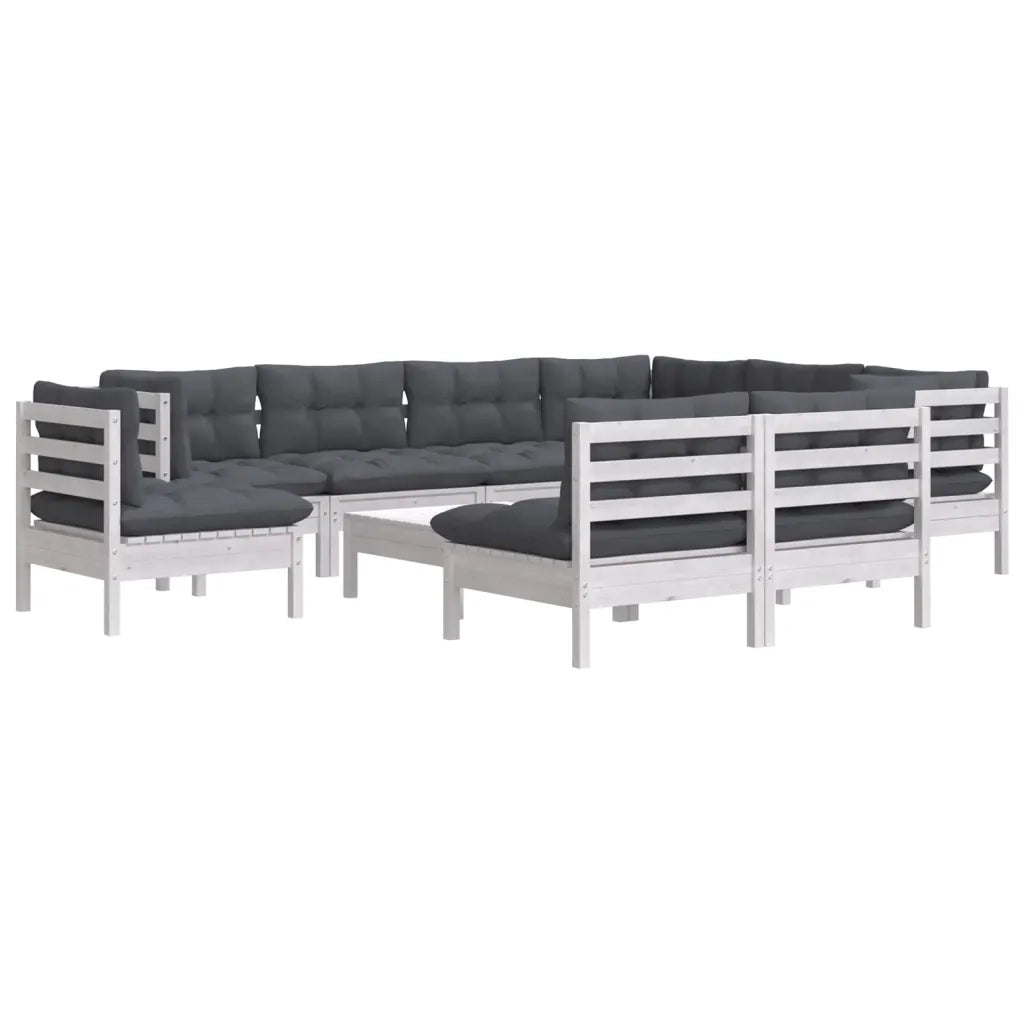 Set Divani da Giardino 10 pz con Cuscini Bianchi Legno di Pino 3096750