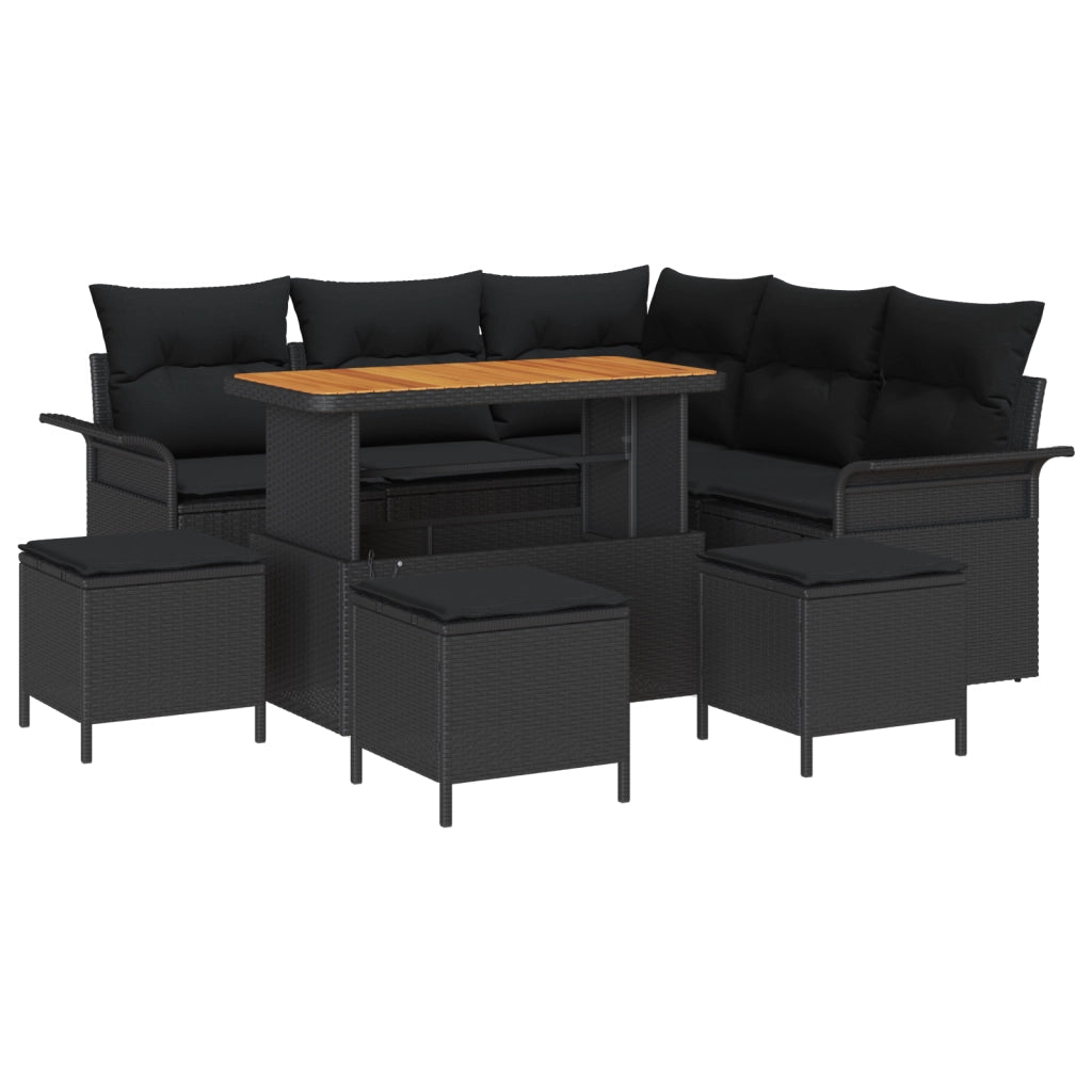 Set di SofÃ  da Giardino 9 Pezzi con Cuscini Nero Rattan Polimerico Acacia