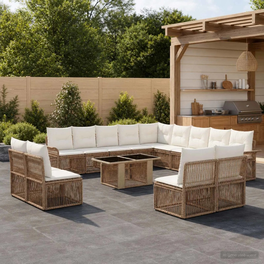 Set Divano da Giardino 14 pz Beige e Bianco Crema polyrattan 3436716