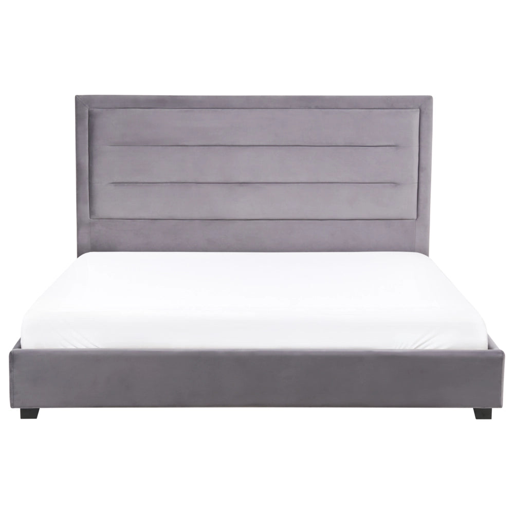 Letto matrimoniale in velluto grigio scuro 180 x 200 cm con testiera imbottita stile moderno