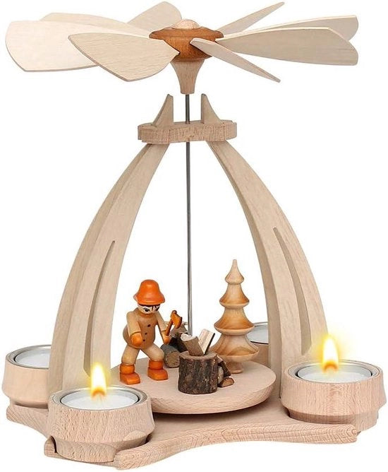 Piramide da tavolo in legno di betulla - boscaiolo con sega e martello da muro - ca. 24 cm martello da muro