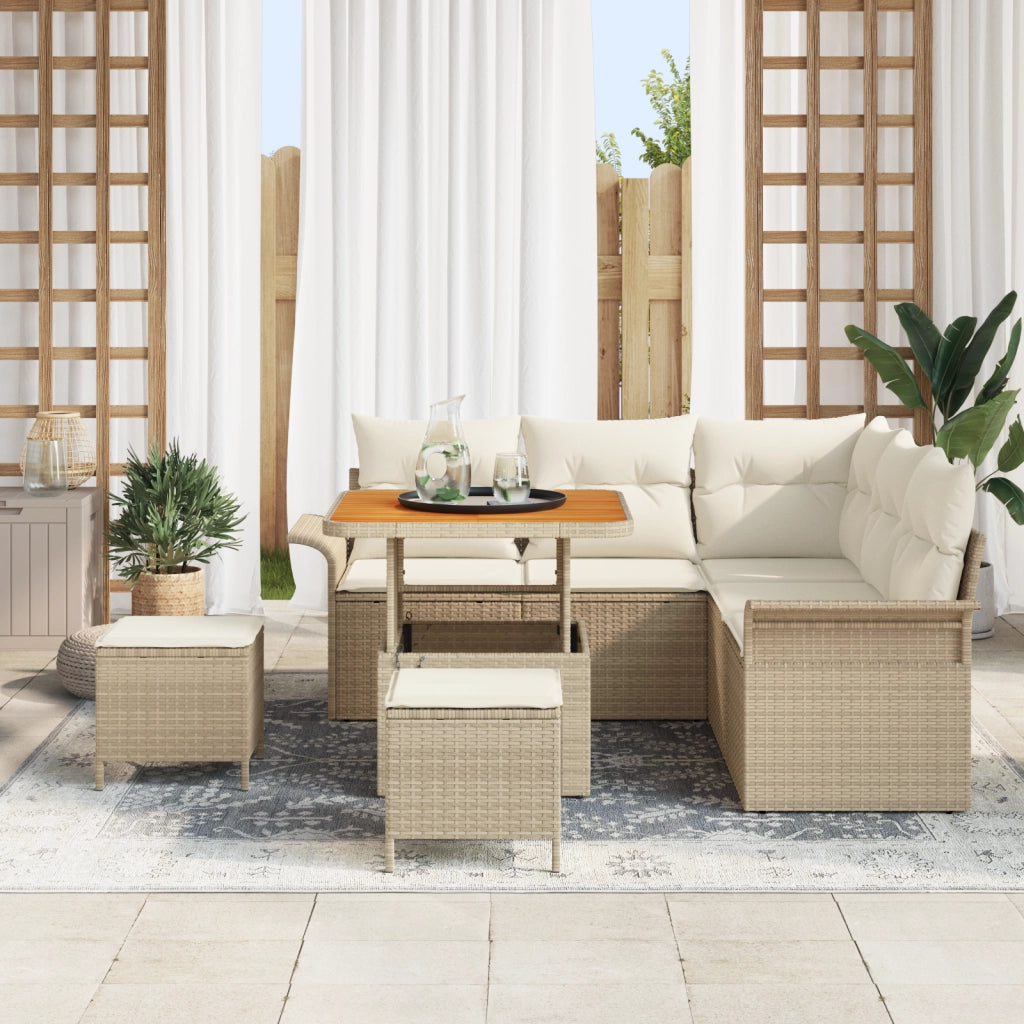 Set di divani da giardino 8 pezzi con cuscini Beige Polyrattan Acacia