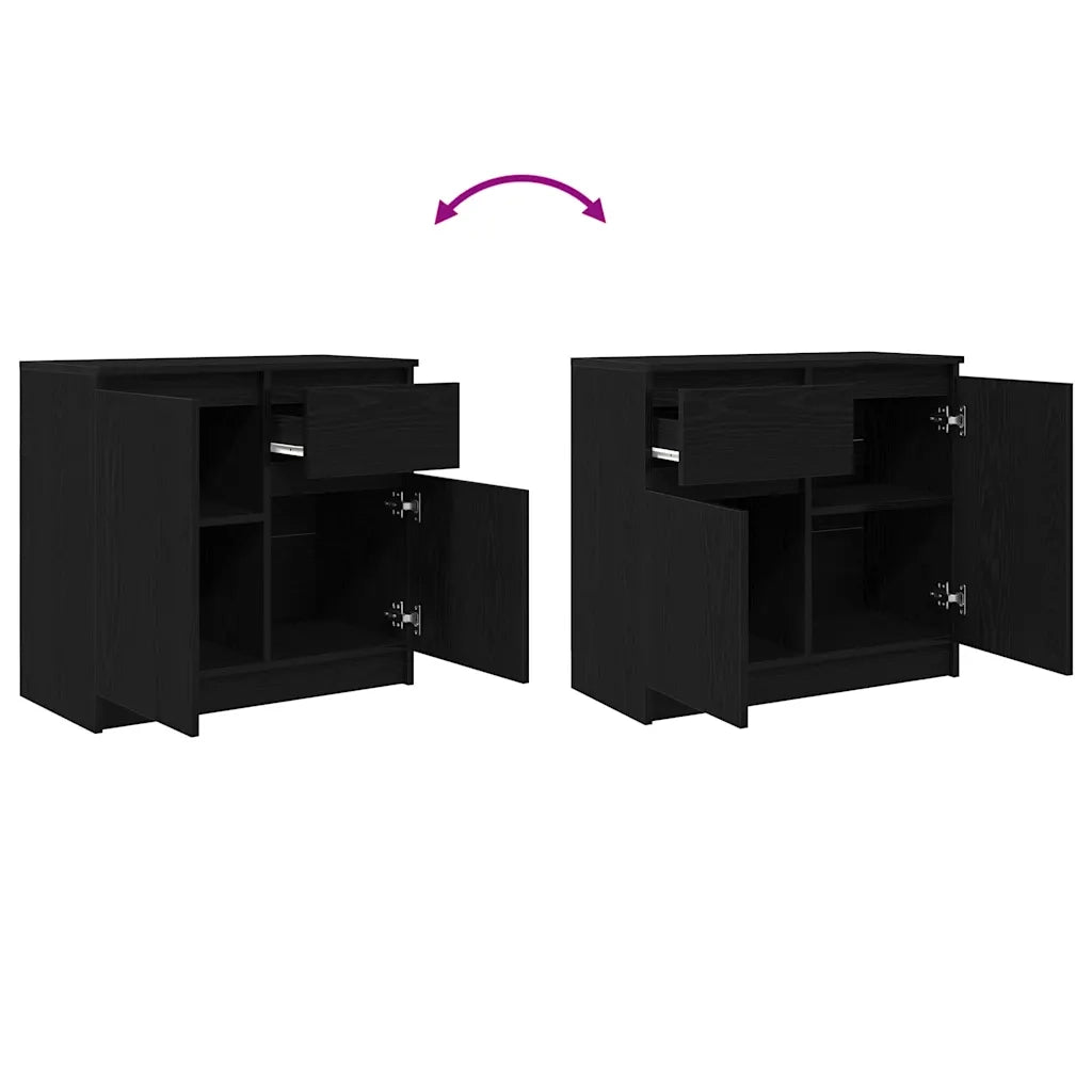 Credenza con Cassetto Rovere Nero 71x35x65 cm Legno Multistrato 861599
