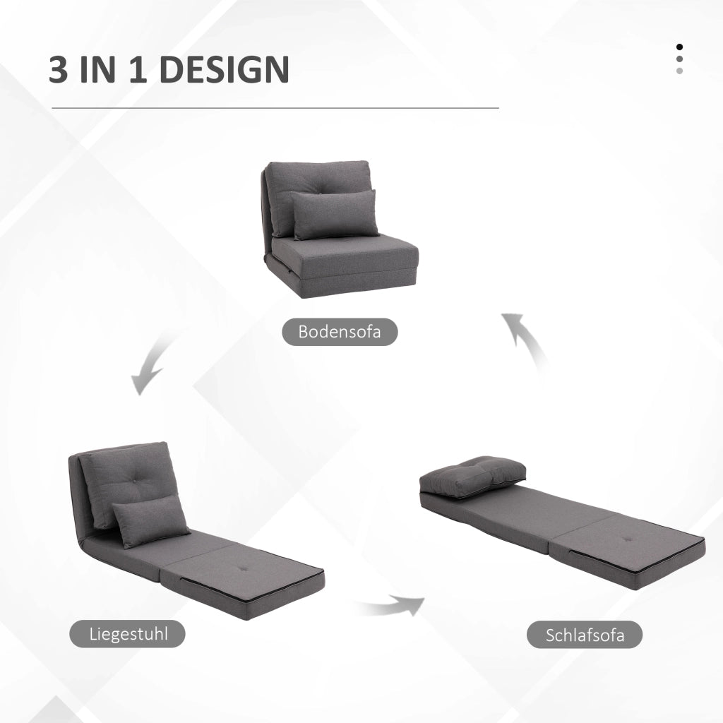 Fauteuil convertible con schienale regolabile e cuscini, struttura in metallo, lino grigio scuro 60 × 80 × 56 cm
