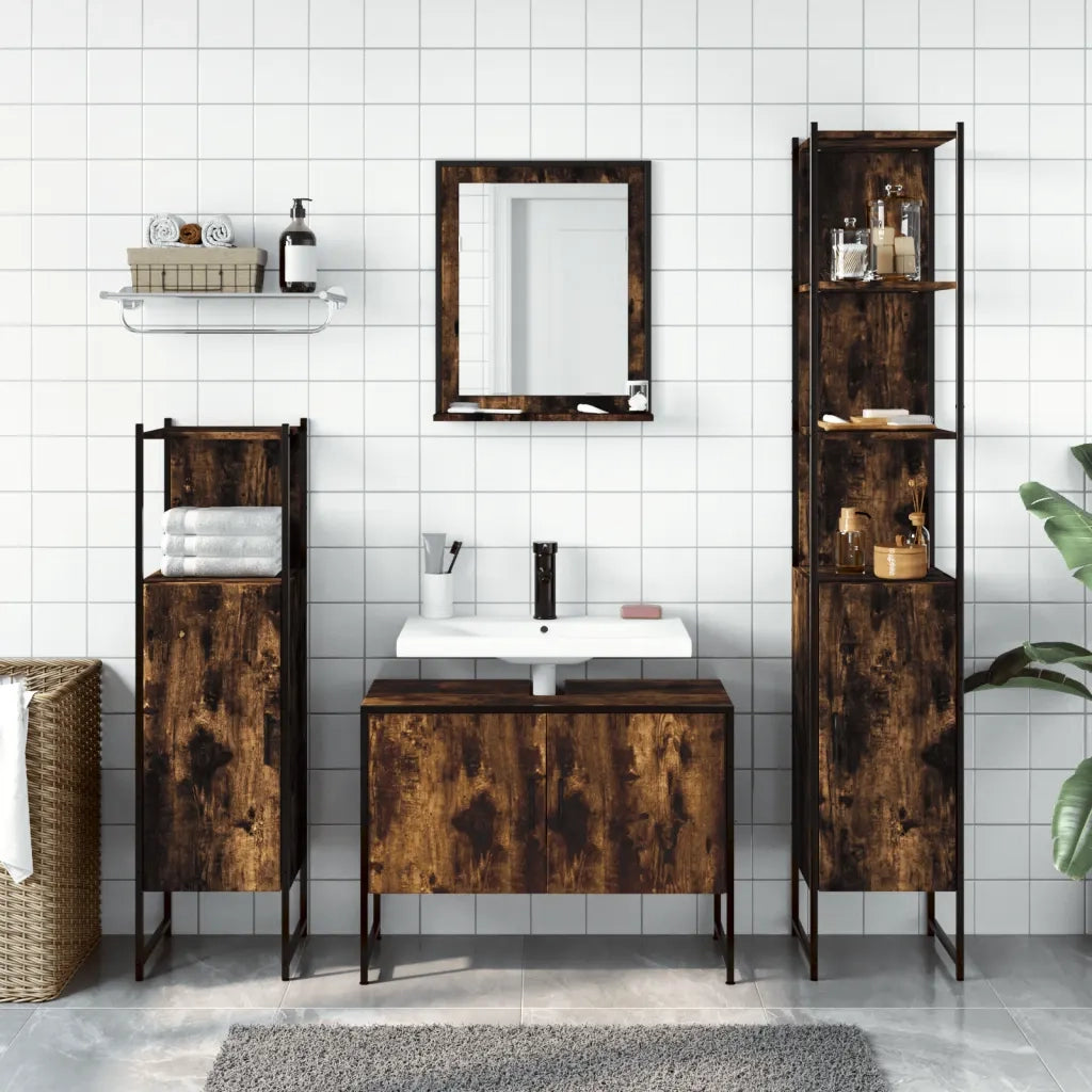 Set Mobili da Bagno 4 pz Rovere Fumo in Legno Multistrato 3214361