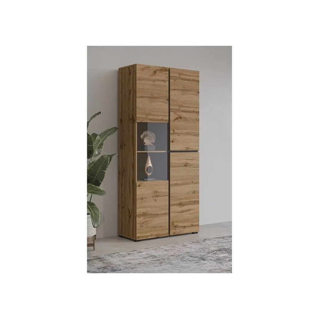 Vetrina alta 2 porte collezione HAVANA. Colori rovere e nero.