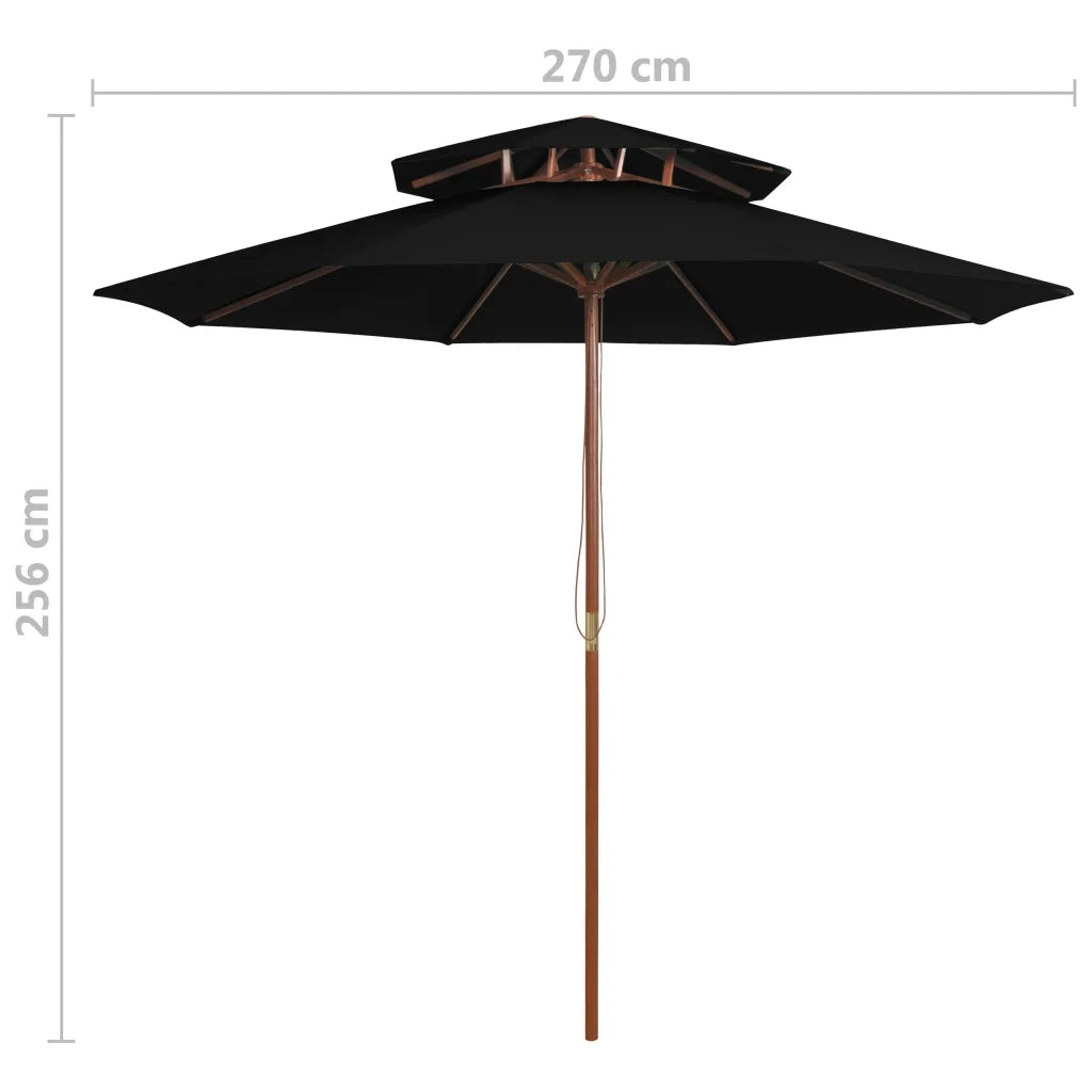 Ombrellone a Due Livelli con Palo in Legno 270 cm Nero 313766