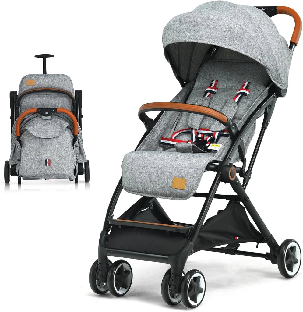 Passeggino Leggero per Bambini, con Schienale e Poggiapiedi Regolabili, Cappottina e Zanzariera, Compatto e Pieghevole, per Bambini 0-3 Anni, fino a 15 kg (Nero)