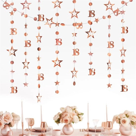 Decorazione per Festa di Compleanno - 18 Anni - Rosso - Decorazione da Festa - Frecce - Bandierina - Carta Metallica - 3 Metri di Lunghezza