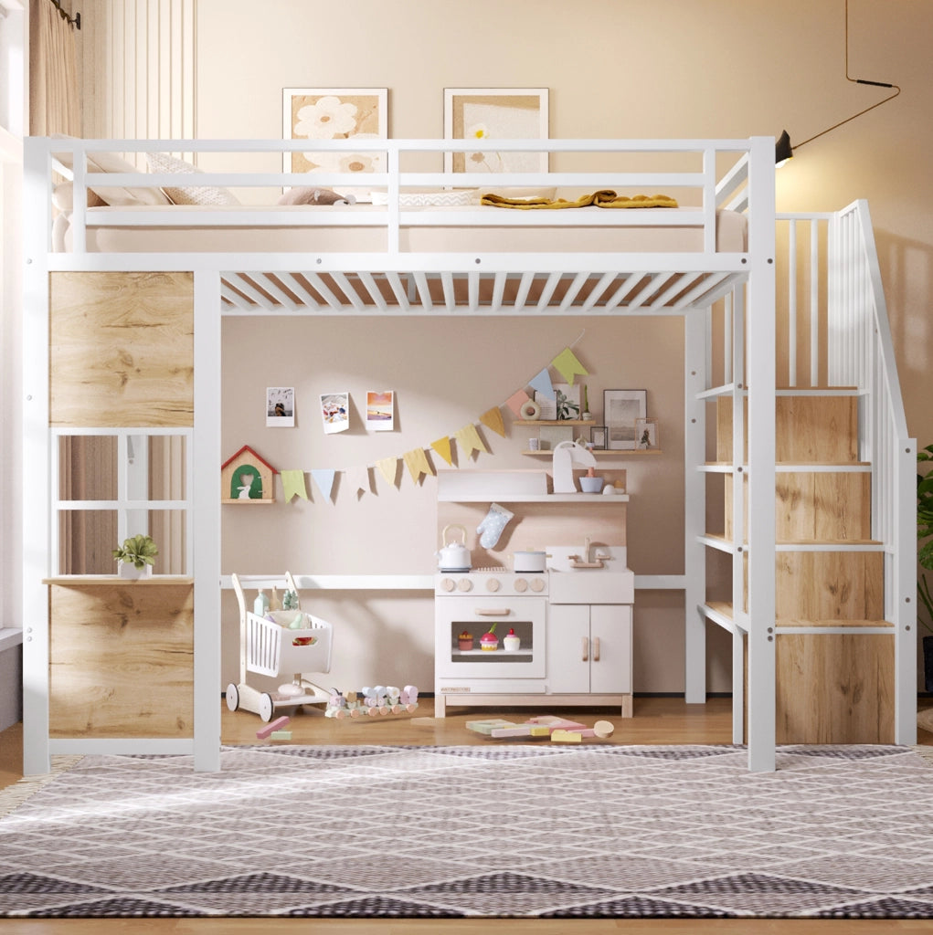 Letto a soppalco 140x200 cm con scala contenitore e area gioco