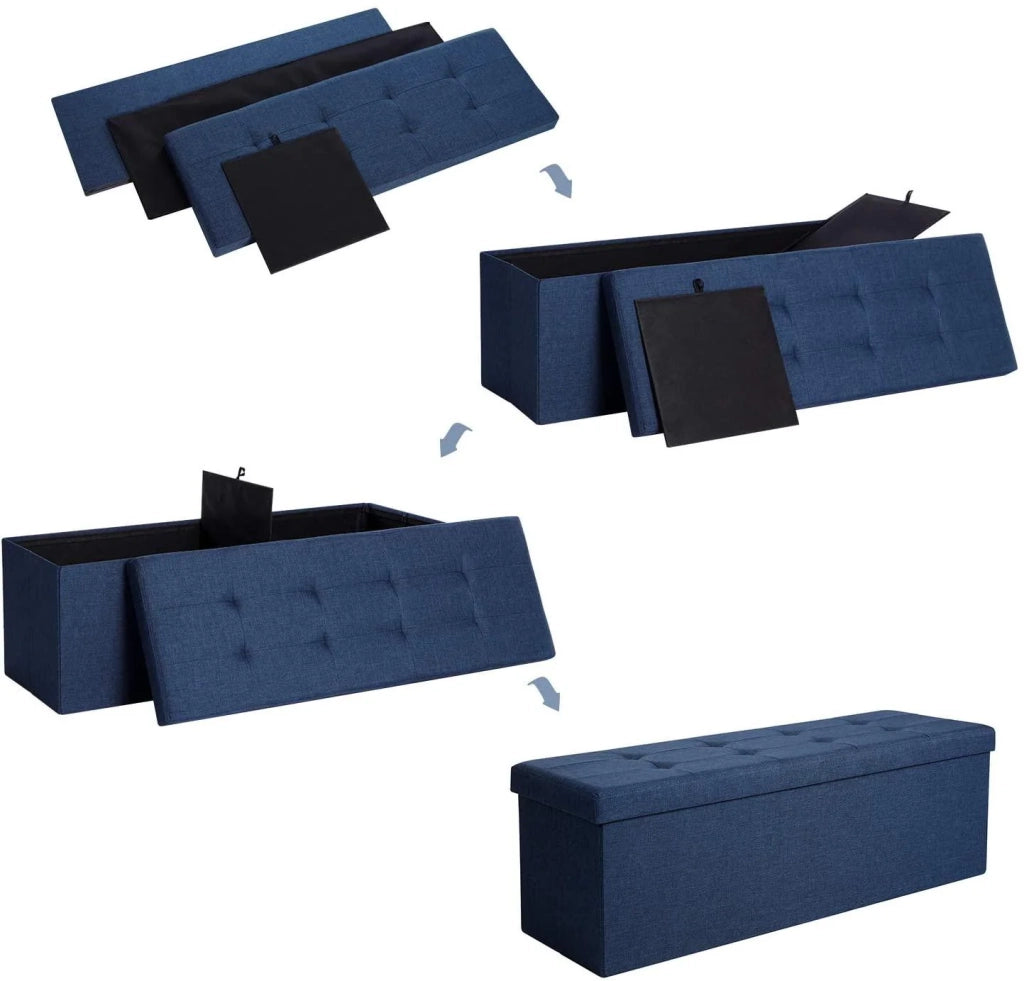 Panca contenitore con coperchio pouf pieghevole grande ingresso camera da letto salvaspazio volume 120 l portata max 300kg rivestimento blu scuro 12_0000219