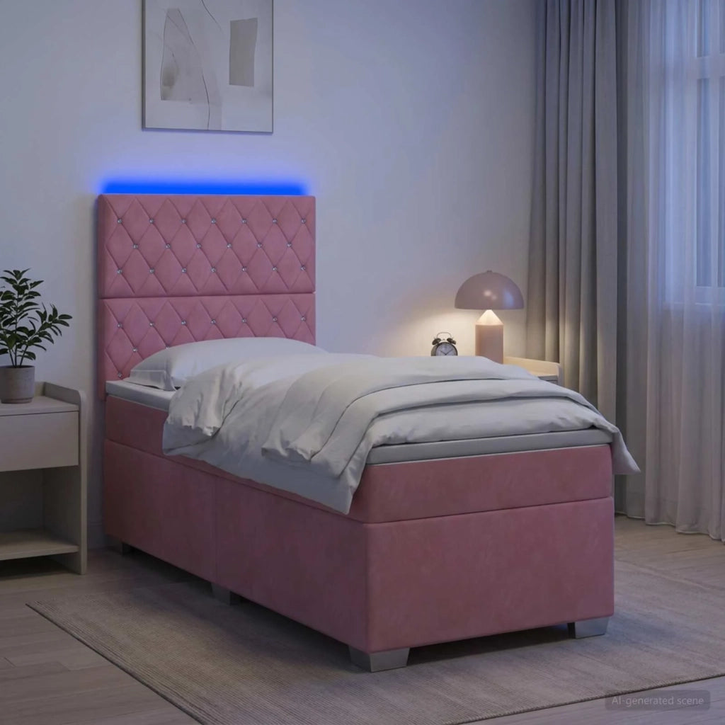 Letto box spring con materasso Rosa 90 x 190 cm Velluto 3455011