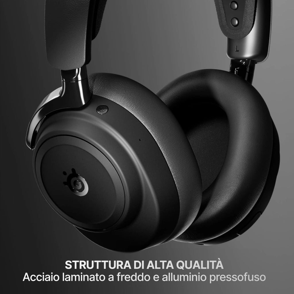 Arctis Nova Elite - Cuffie da gaming wireless - 96kHz/24bit - Speaker in fibra di carbonio - ANC - Eliminaz. rumore con IA - App - 2,4GHz + BT - Multisource; OmniPlay PC+PS+Xbox - Nero
