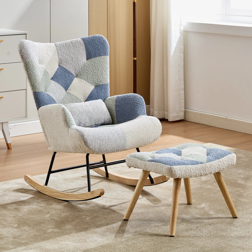 SEDIA A DONDOLO con poggiapiedi 122x68x91 cm Beige e Blu