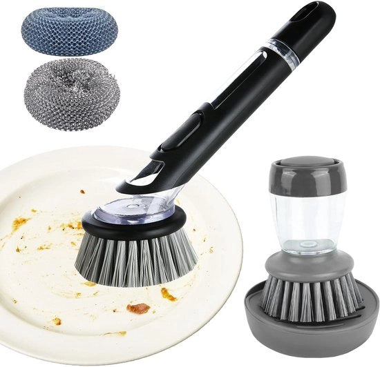 Set di spazzole per la pulizia con setole lunghe e dispensatore di sapone - 5 pezzi - Adatto per il lavaggio dei piatti - Spazzole per la cucina con contenitore di riposo