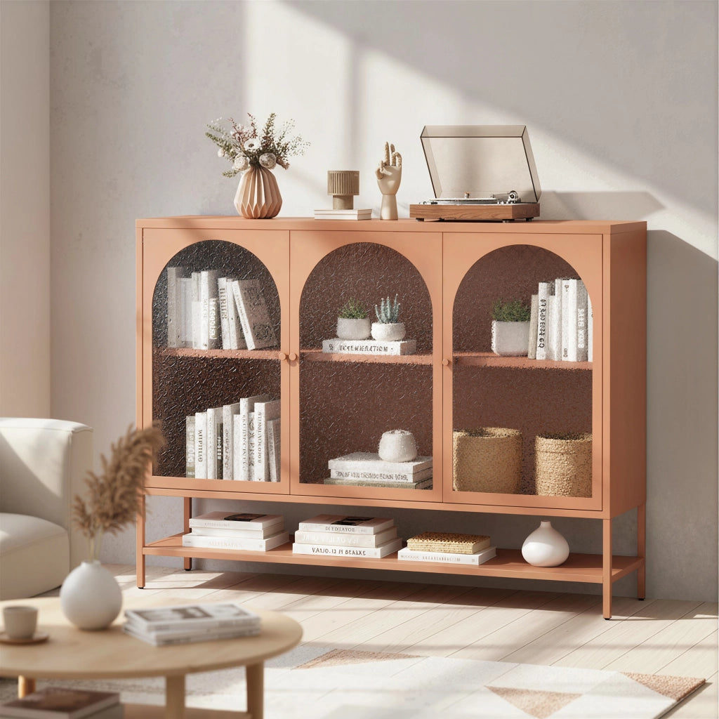 Credenza con ante vetrate ¨C zephmum ¨C 140x40x105 cm, colore ruggine