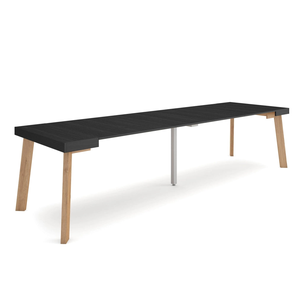 Consolle allungabile, 302x90x73cm, Per 14 persone, Gambe in legno, Nero RF3102