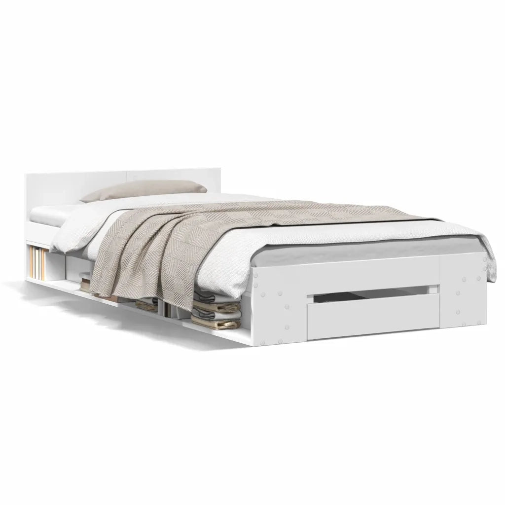 Giroletto con Cassetto-Struttura Letto con contenitore Bianco 100x200 cm in Legno Multistrato