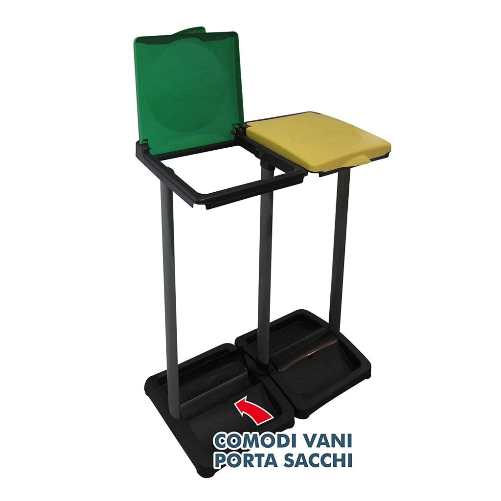 Portasacchi due pattumiera raccolta rifiuti differenziata con vano porta sacchetti