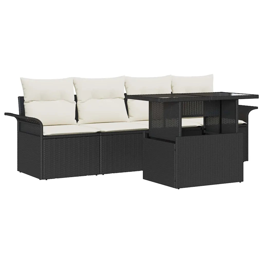 Set Divano da Giardino 5 pcs Nero Rattan in Polipropilene