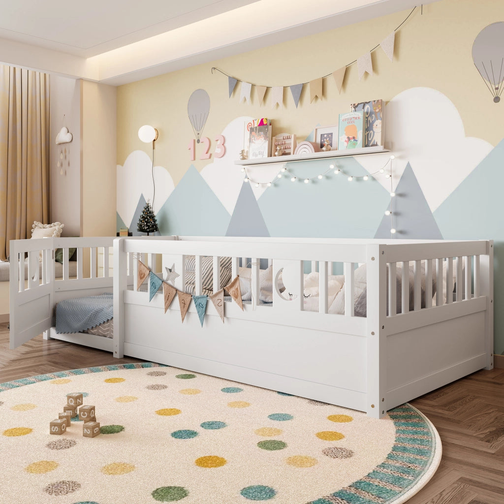 Letto a baldacchino per bambini bianco in pino con rete di sicurezza 90x190 cm