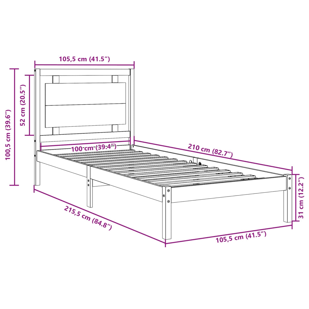 Giroletto Extra Lungo senza Materasso-Struttura Letto 100x210 cm Legno Massello 569842