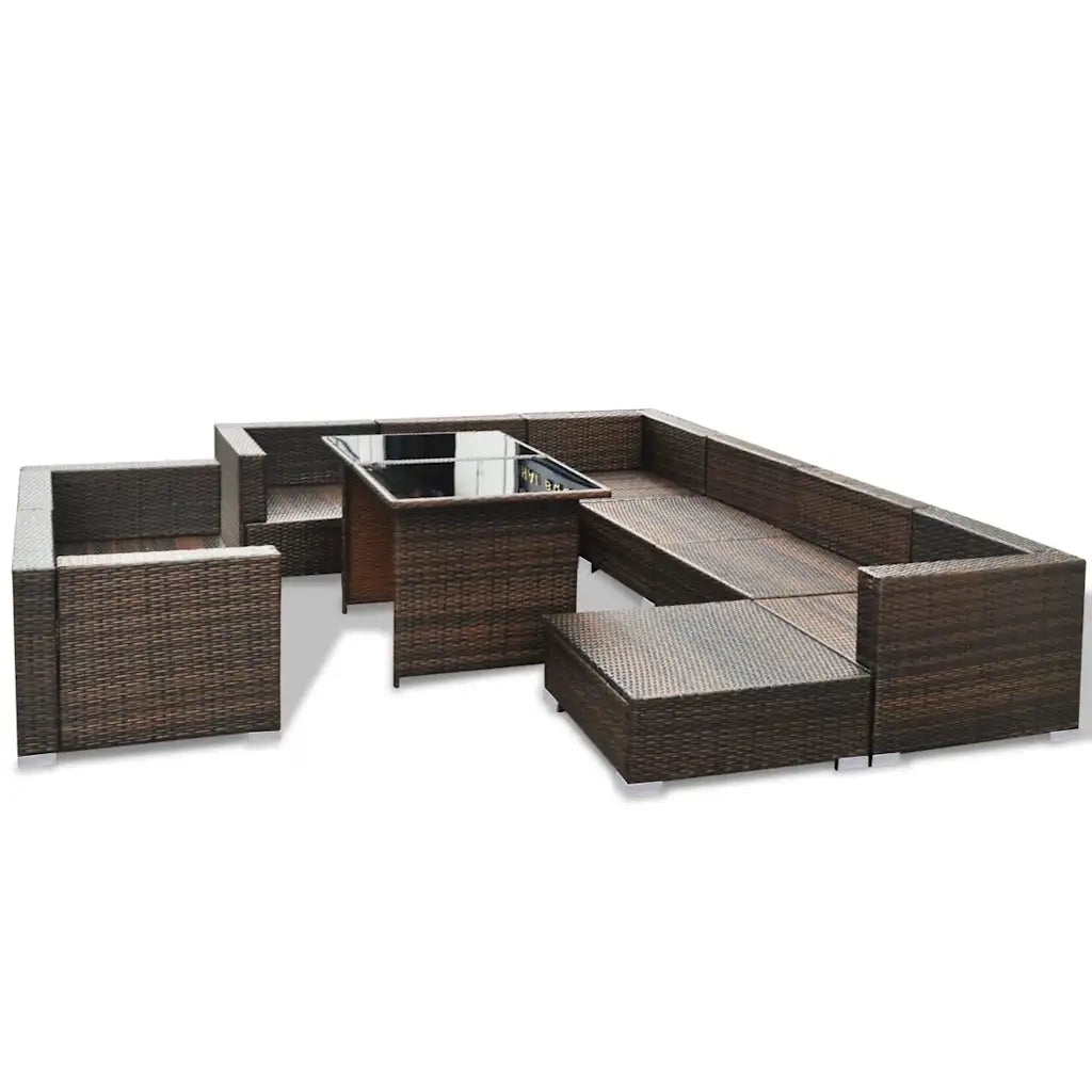 Set Divani da Giardino 10 pz con Cuscini in Polyrattan Marrone cod mxl 39740