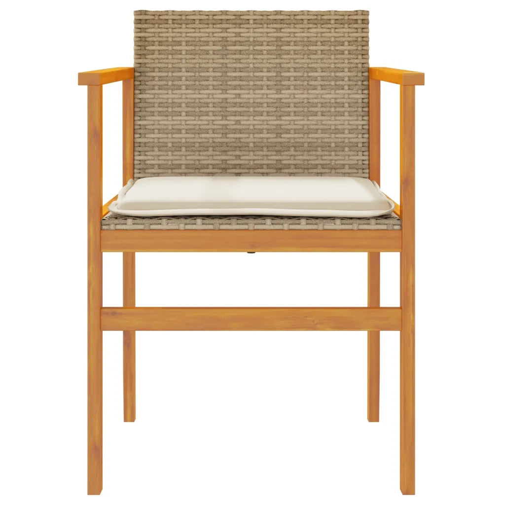 Sedie Giardino con Cuscini 2 pz | Sedie da Esterno Beige Polyrattan Legno Massello
