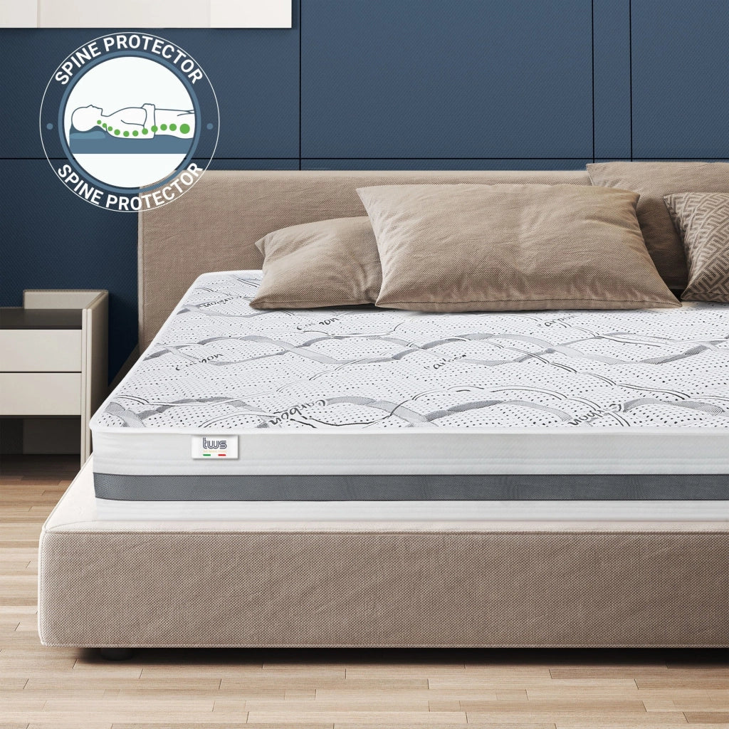 Materasso in Memory Foam a Una Piazza e Mezza 120x195 Altezza 22 cm | Rigidità media/alta | Tessuto Anallergico e Traspirante | Proprieta' Ortopediche Automodellanti | Prodotto in Italia
