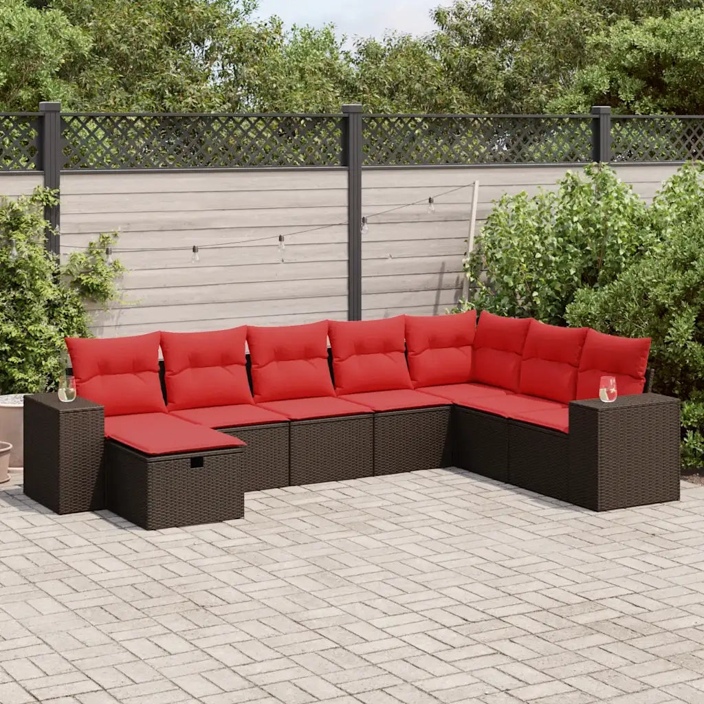 Set Divani da Giardino 8 pz con Cuscini Marrone in Polyrattan 3325740