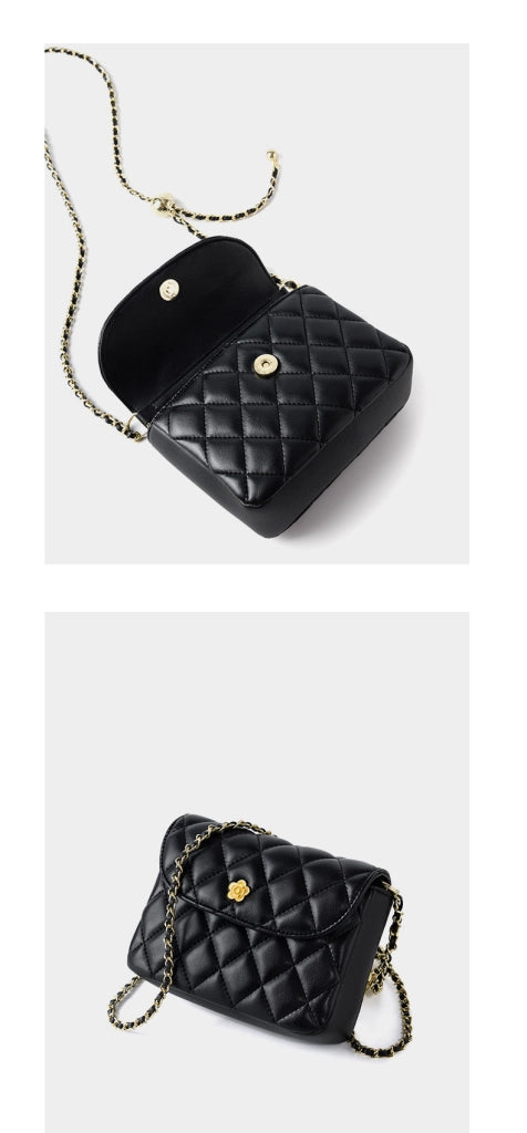 Borsa a tracolla da donna in vera pelle, nera, con catena.