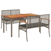 Set da Pranzo da Giardino 3 pz | Set Salotto da Giardino con Cuscini in Polyrattan Grigio